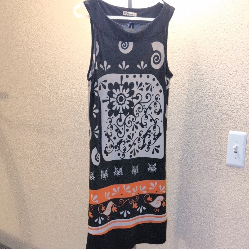 Forever Black, White, and Orange Retro Dress